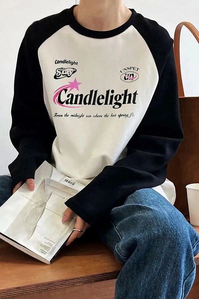Gofeel Harajuku Aesthetic White Unisex Raglan Candlelight Long Sleeve T-Shirt