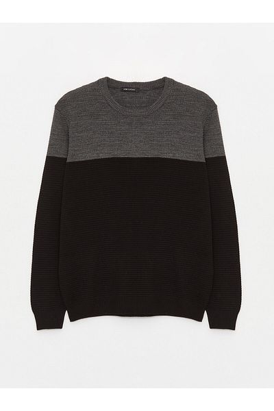 LC Waikiki Strickpullover für Herren – Rundhalsausschnitt, lange Ärmel, Farbblock