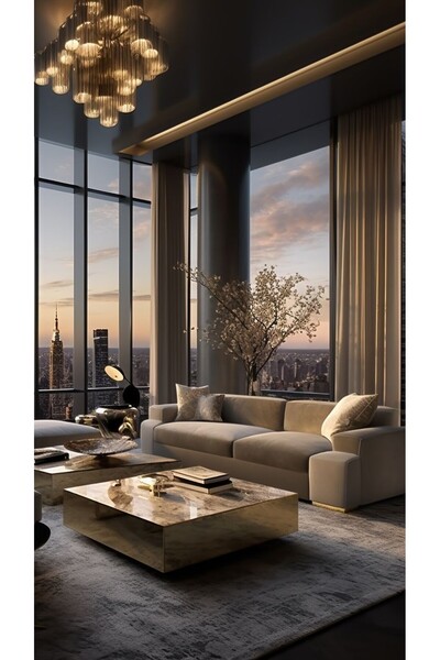 LUXURY VİLLA Luxury Antik Bronz Aynalı 2 Adet Orta Sehpa 90x90 Yükseklik 32cm