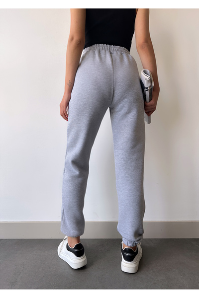schlank Γυναικείο γκρι χειμερινό χοντρό εσωτερικό φλις ψηλόμεσο με ελαστικό πόδι Basic Jogger Sweatpants