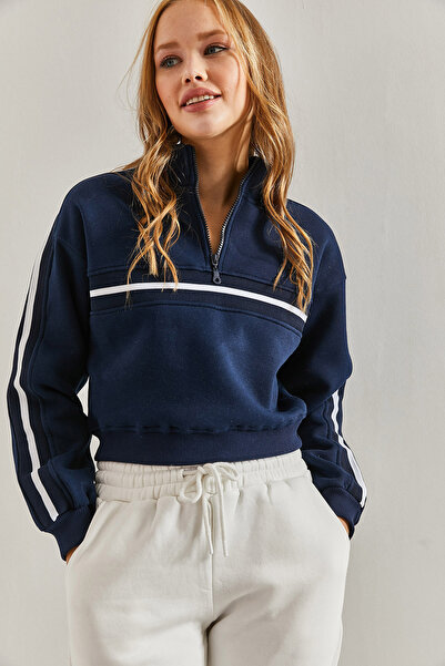 Bianco Lucci Női garbós, cipzáras csíkos pulóver