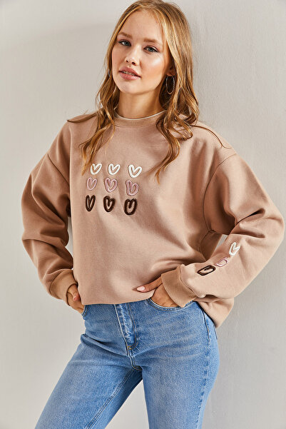 Bianco Lucci Dámská mikina s potiskem tří nití se zvýšeným srdcem