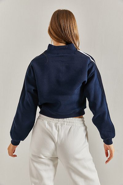 Bianco Lucci Women's Turtleneck Zippered Striped Sweatshirt