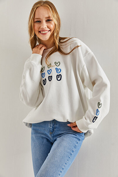 Bianco Lucci Dámská mikina s potiskem tří nití se zvýšeným srdcem