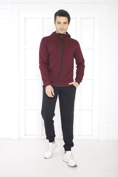 NEED LİFE Men's Burgundy Zippered Hooded Regular- Comfortable Fit Bottom Top Tracksuit Set