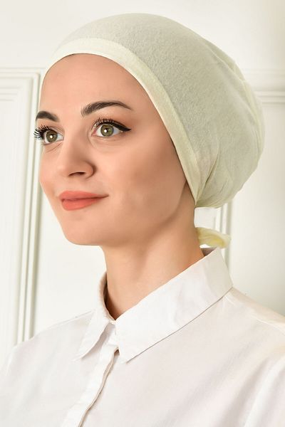 MİSS İPEK Cream Hijab Tied Combed Cotton Bonnet