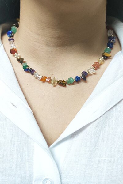 Armis 7 Çakra Doğal Kırıktaş Kolye Altın Kaplamalı Boncuk