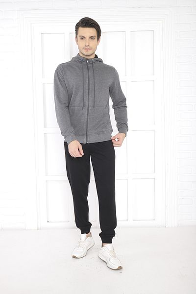 NEED LİFE Men's Gray Zippered Hooded Regular- Comfortable Fit Bottom Top Tracksuit Set