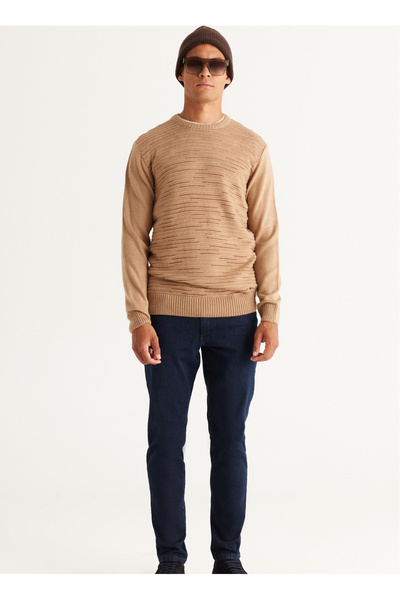 ALTINYILDIZ CLASSICS Ανδρικό πουλόβερ Six Star - Crew Neck, Beige Melange, Standard 4A 4924100054