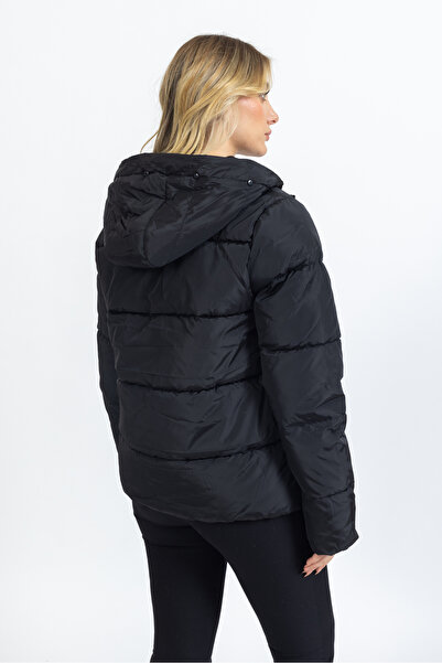 ONLY Black Only Monica 15205638 Women's Puffer Coat - Removable Fur