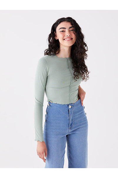 LC Waikiki Γυναικείο μπλουζάκι με μονόχρωμο μακρυμάνικο λαιμόκοψη - W3bt88z8