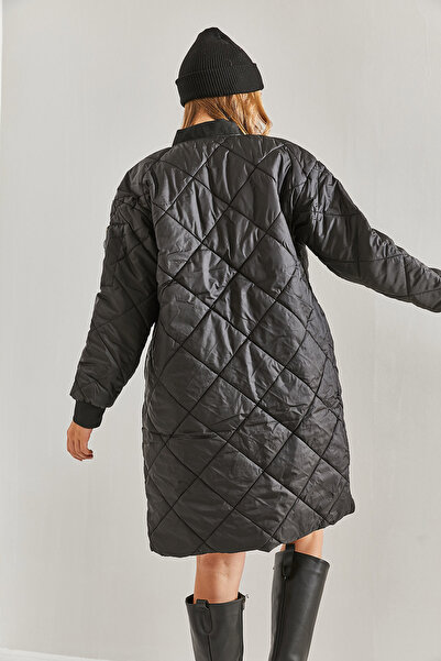 Bianco Lucci Dámský podšitý prošívaný dlouhý kabát s elastickými rukávy