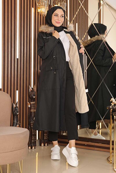 Modamihram Палто с детайли на райета Черно 10360