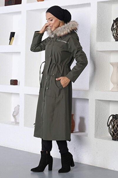 Modamihram Палто в цвят каки - детайлно райе, MİH10360