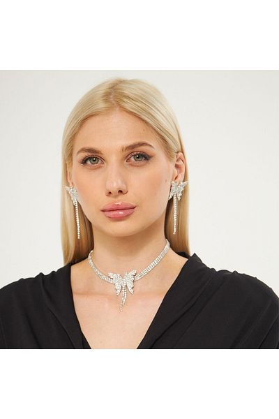 Flaner Paris Aksesuar Butterfly motif choker necklace and earrings set