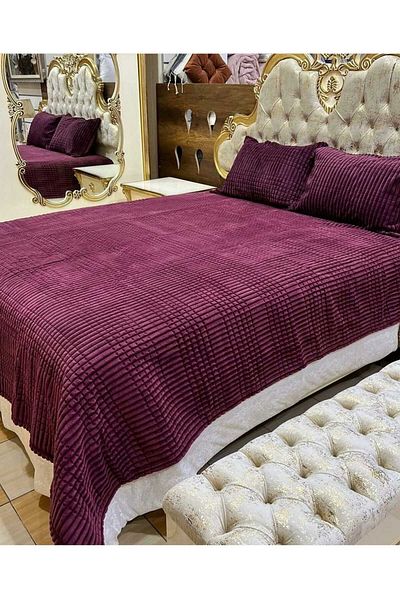 ETE HOMETEX Golden Home Modern Line 3 Pieces Blanket And Bedspread Set Cherry Double 8696474231359