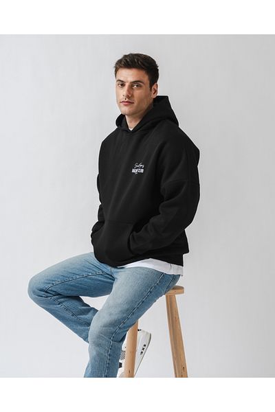 Coredra Мъжки суичър с качулка Racquet Lover Oversize - черен