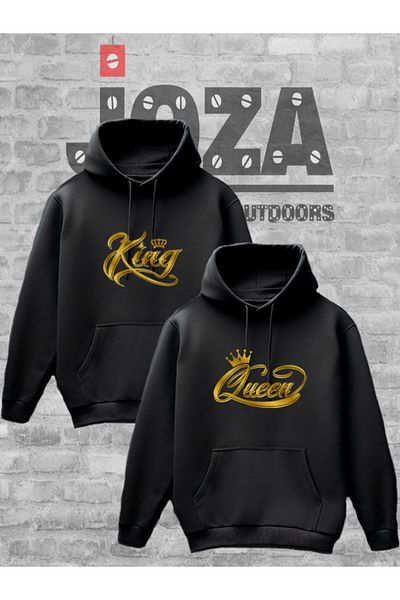 Joza Outdoors Women Men Unisex King Queen Printed Lover Combination Design Hooded Sweatshirt 2 Piece Set