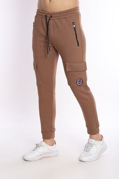 NEED LİFE Men's Light Brown Winter Cargo Pocket Sweatpants
