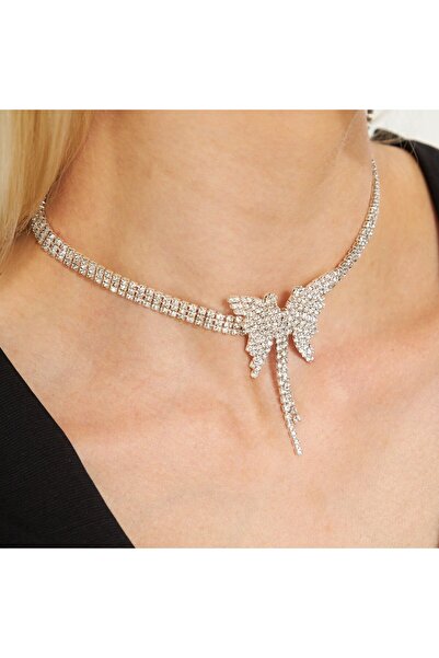 Flaner Paris Aksesuar Butterfly motif choker necklace and earrings set