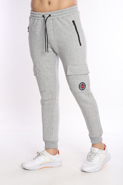 NEED LİFE Men's Gray Melange Winter Cargo Pocket Sweatpants