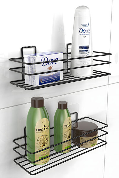 KARTEYA Yapışkanlı Siyah Banyo Düzenleyici Banyo Aksesuar Şampuanlık Duşakabi...