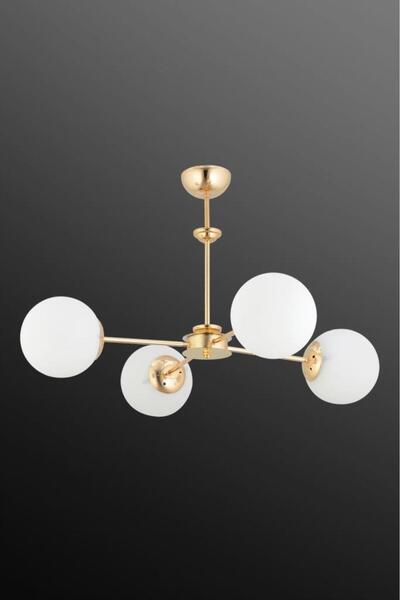 İstanbul Avize Nisa 4'lü Gold Beyaz Glop Camlı Avize