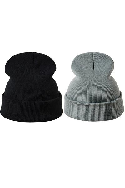 QUATEX Black Gray Double Unisex Folded Knitwear Plain Beret