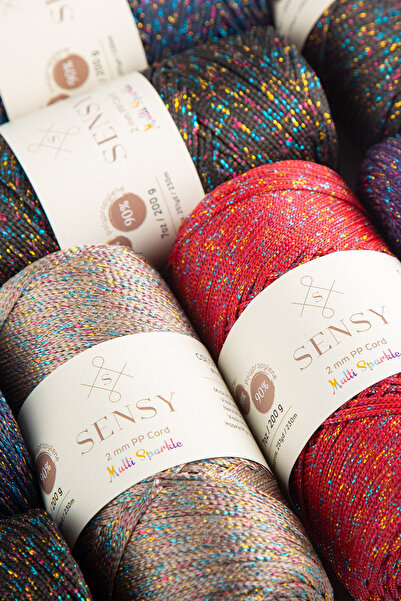 SENSY Multi Sparkle Simli 200 gr Polyester Makrome Ip Koyu Gri 2 Mm - 230 M Çanta ipi
