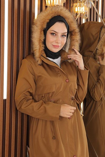 Modamihram Lace Detailed Coat Tan 15800