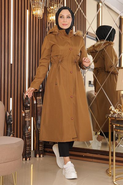 Modamihram Lace Detailed Coat Tan 15800