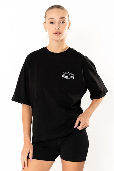 Coredra Tricou oversize Racquet Lover pentru femei - negru