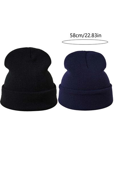 QUATEX Black Dark Navy Blue Double Unisex Folded Knitwear Plain Beret