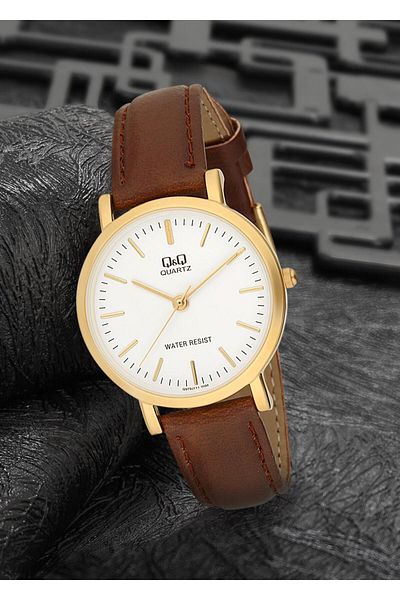 Q&Q Leather Women's Watch - Strap Sleeve Design