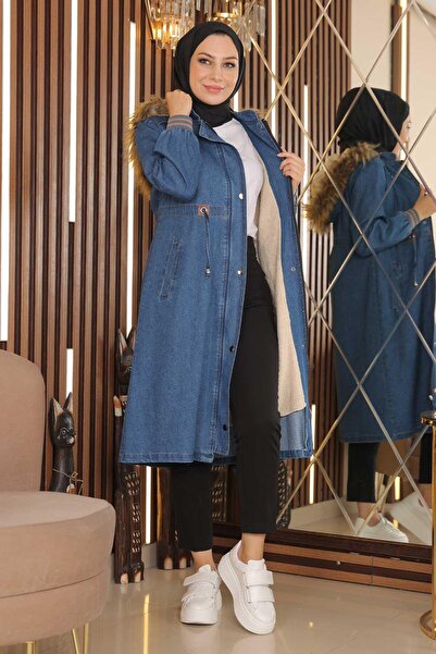 Modamihram Hooded Denim Coat Light Denim 18101