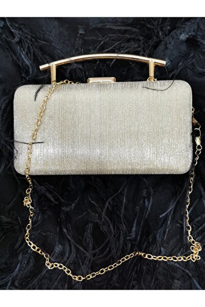 NAZART Women's Laser Gold Gold Evening Dress Clutch Portfolio Handbag Wedding Engagement Evening Bag