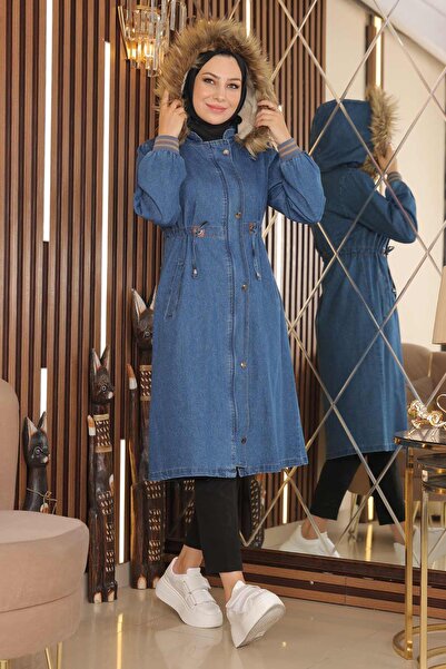 Modamihram Hooded Denim Coat Light Denim 18101