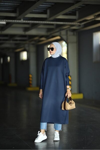 NS Moda Hijab Scuba Tunic Navy Blue Model-486