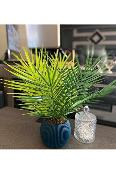 ledison LACİVERT SAKSILI YAPAY ÇİÇEK PALMİYE AREKA YAPAY BİTKİ SALON ÇİCEĞİ 9 YAPRAK 50CM