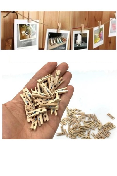 HOBBYRONS Küçük Ahşap Mini Mandal Fotoğraf Not Tutucu Mandal 50 Adet