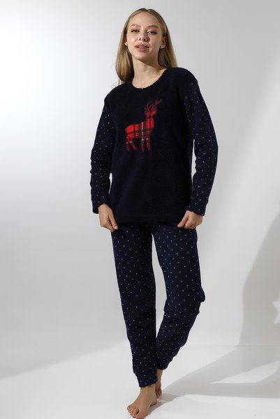 Wordex Fawn 5016 Peluş Welsoft Polar Kışlık Yumoş Geyikli Kadın Pijama Takımı