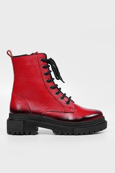 TUNAELLİ WOMEN'S RED GENUINE LEATHER NUMBER 35-41 LACE-UP BOOTS & BOOTIES