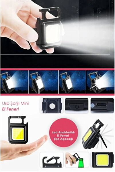 Genel Markalar Usb’li Şarj Edilebilir Led Anahtarlık El Feneri Şişe Açacağı M...
