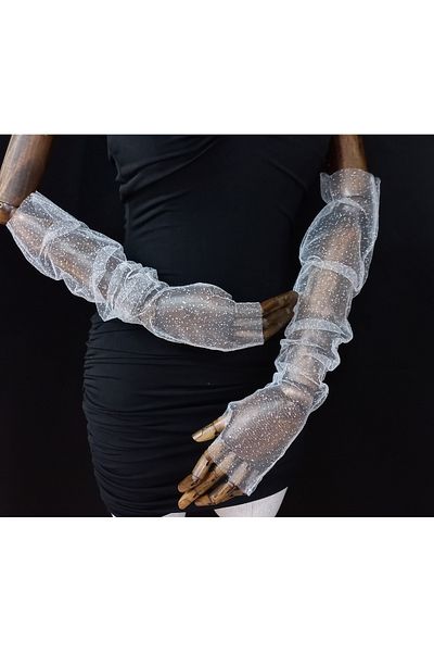 es moda shop Diamond fingerless bridal gloves white