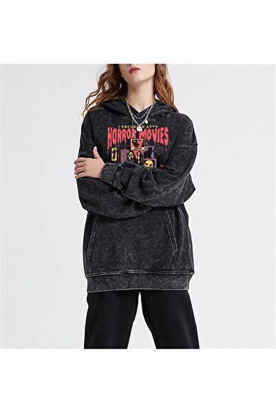 Touz Unisex Vintage Oversize Hooded Sweatshirt - Blunt Horror Movies Printed ...