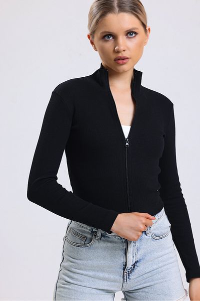 ladyzey hanorac negru cu fermoar pentru femei