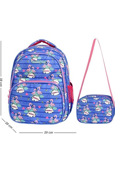GENC DIJITAL BASKI Rucsac și cutie de prânz pentru școala primară cu model flamingo albastru