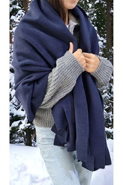 Trenderrs شال صوف نسائي شتوي مزين بشراشيب