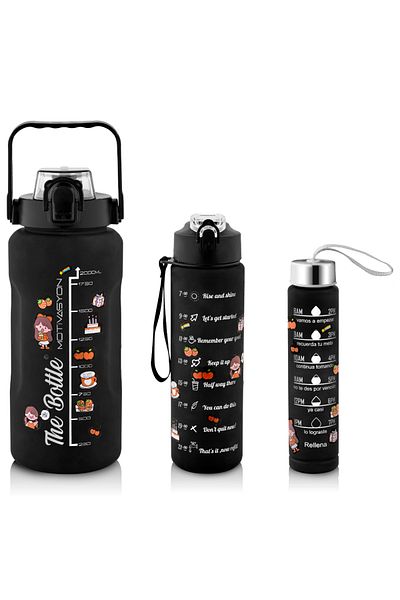 Comprox 3-Piece Motivational Water Bottle - 2 Liter + 750 ml + 300 ml Baby Sports Flask