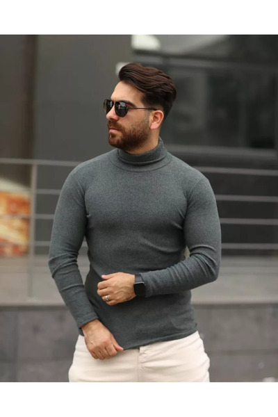 GALABRİA Slim Fit Turtleneck Sweater - Smoked